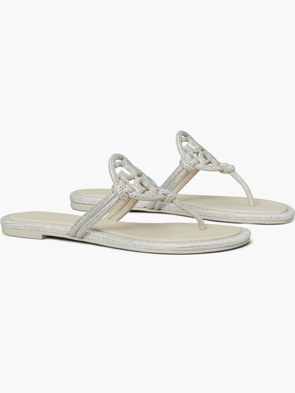 NEW Tory Burch Millet Knotted Pave Thong Sandal in Stone Grey